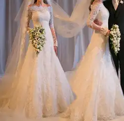 Vestido novia новые элегантные кружевные аппликации Длинные рукава Свадебные платья с открытыми плечами ТРАПЕЦИЕВИДНОЕ свадебное платье Robe De