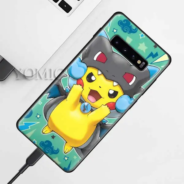 Силиконовый чехол Pokemons ball Pika для samsung Galaxy S10e S9 S8 S10 Plus S7 Note 9 8 A50 A70, черный мягкий чехол - Цвет: D-009