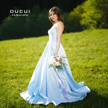 

Strapless Simple Design 2019 Evening Dresses For Wedding Party Women Long Bride Guest Dress Robe Demoiselle OL102940