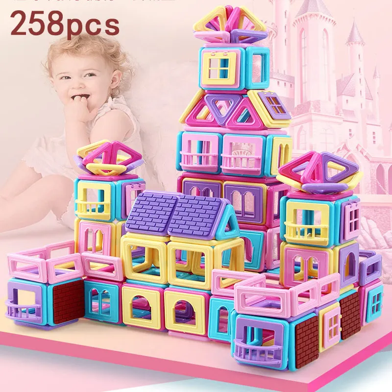 

258PCS Magnetic Constructor Designer Toys For Children 3D Building Blocks Early Educational DIY Bricks For Children Magnet Tiles
