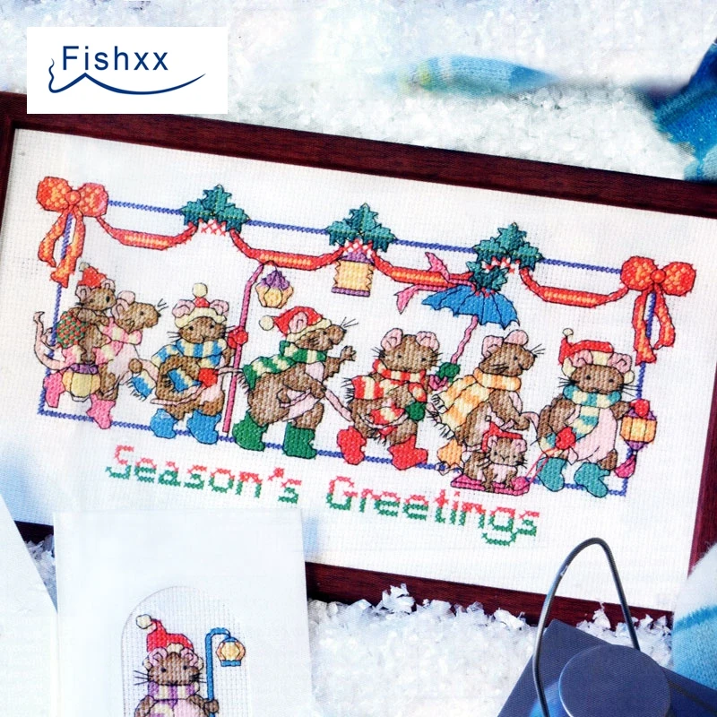 

European magazine Fishxx Cross Stitch Kit Crazy104-1 mouse Christmas cartoon festival festive