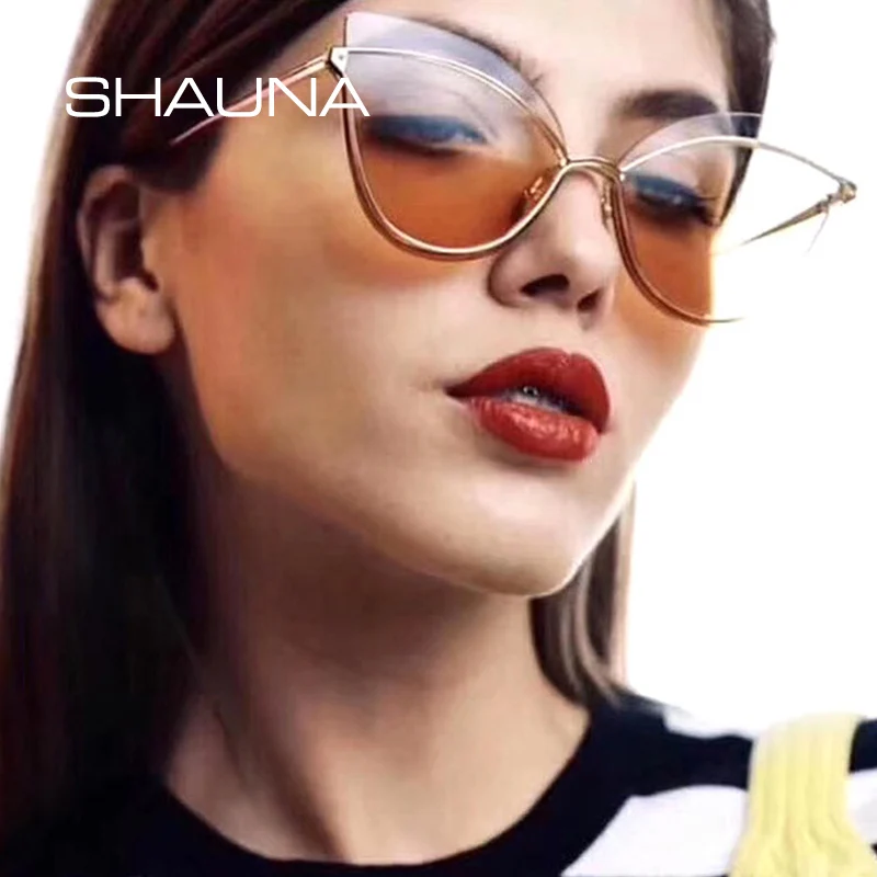 

SHAUNA Oversize Half Frame Cat Eye Sunglasses Women Fashion Gradient Sun Glasses UV400