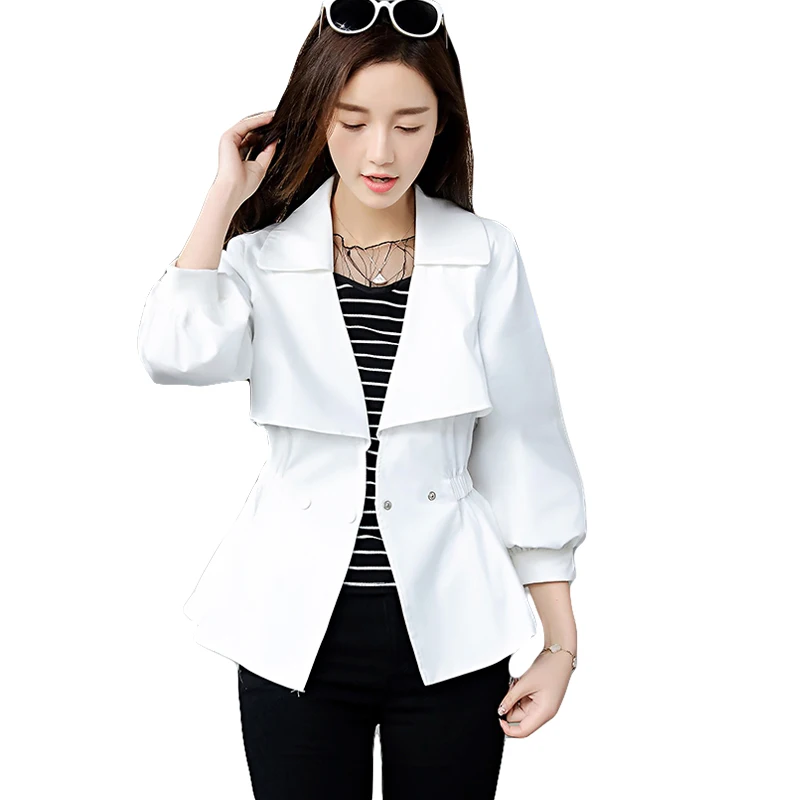 2018 khaki Green Automne Coupe Court Manches Black Femmes Trench Vêtements Cm510 Solid Quarts Coat white Nouveau Printemps pea Casual Slim Trois Femme vent Manteau Bqrwn7AB1
