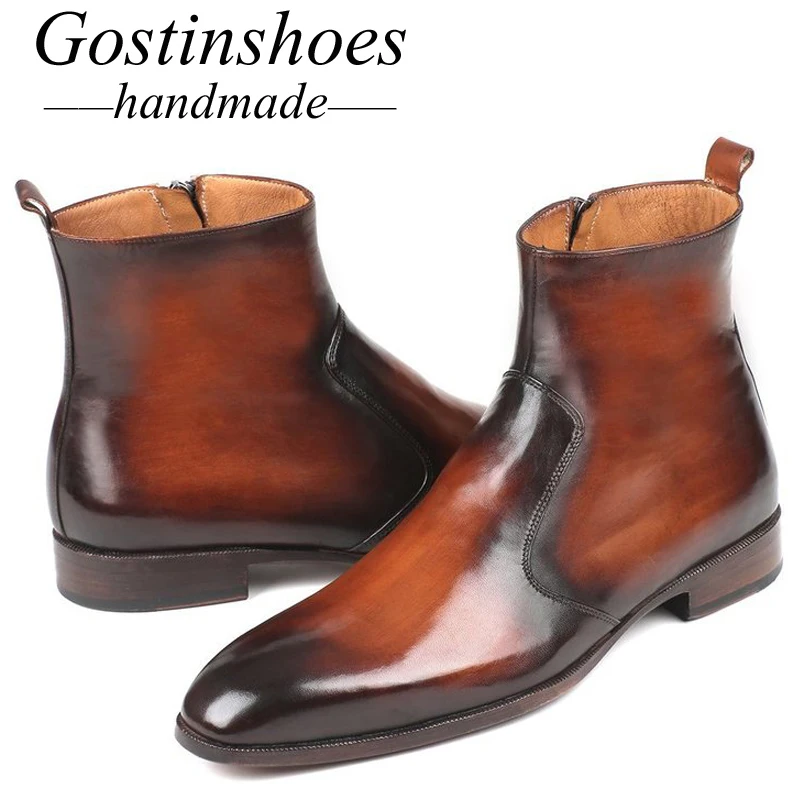 GOSTINSHOES/роскошные мужские Ботильоны ручной работы Goodyear из натуральной кожи; зимние рабочие ботинки в байкерском стиле; SCT48-51