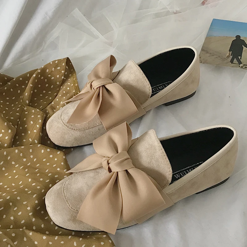 

Moxxy Women Loafers Slip On Bowtie Flat Shoes Flower Casual Bowknot Shoe For Female Flock Moccasins Footwear Lady Non-slip