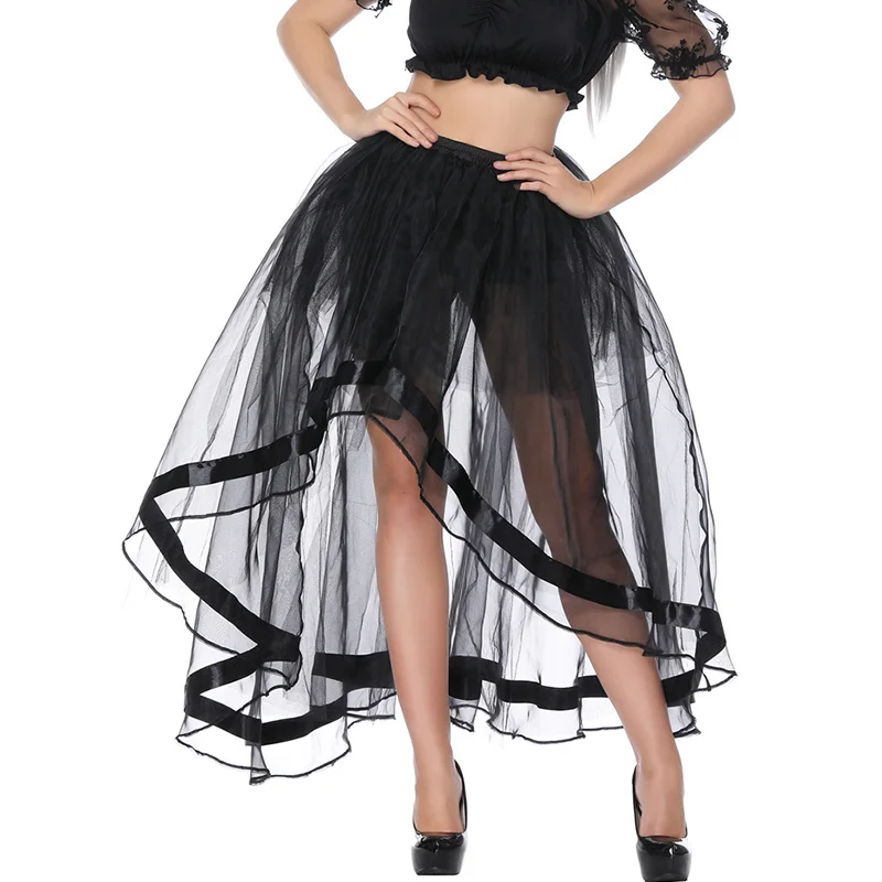 Lady Mesh Skirt Summer Long Transparent Tulle Skirts Sweet Tutu Skirt Women Black Lace Sexy Corset Bottom Burlesque Corset Skirt (3)