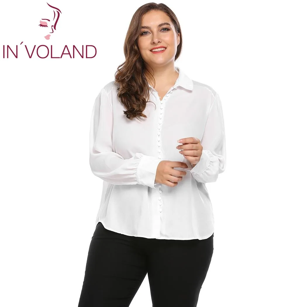 IN'VOLAND размера плюс XL-4XL, женская блузка, Blusas, топы, весна-осень, свободная, изогнутая кромка, на пуговицах, Большая рубашка, пуловеры, большой размер
