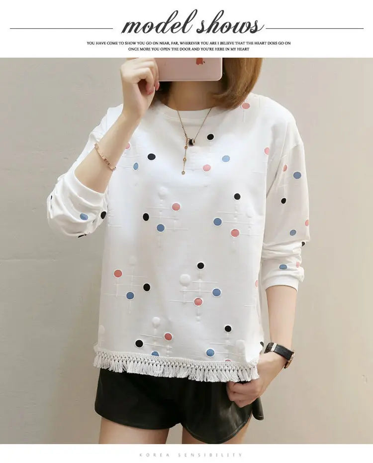 2019 Autumn Women Tops Tees Fashion Print Tshirt Femme T-shirt Ladies Long Sleeve Cotton T-shirts Bottom Tassel Poleras Mujer (13)