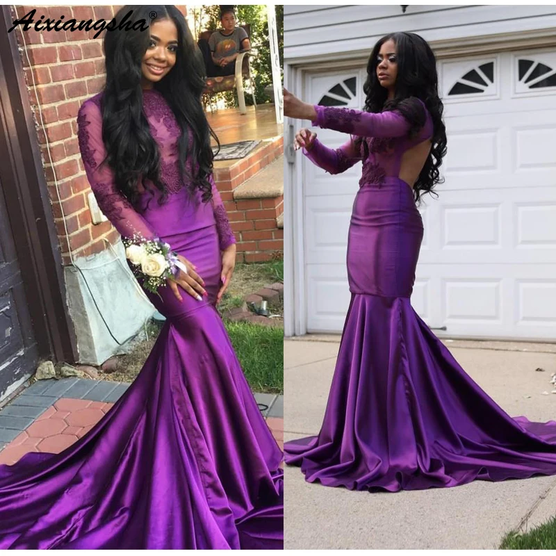 purple long sleeve mermaid dress