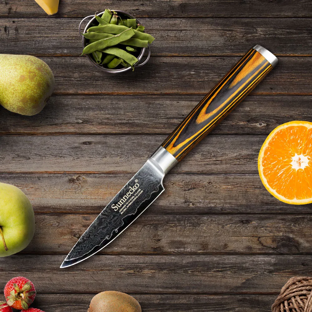 

SUNNECKO 3.5" inch Paring knife Damascus Japanese VG10 Steel Blade kitchen knives Pakka Wood Handle Sharp Peeling Fruit Cutter