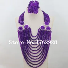 Ручной работы Фиолетовый Кристалл бусы ожерелье Африканский Свадебный комплект ювелирных изделий женский модный комплект