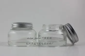 

50g clear glass cream jar with silver aluminum lid, 50g cosmetic jar,packing for mask or eye cream,50g glass bottle