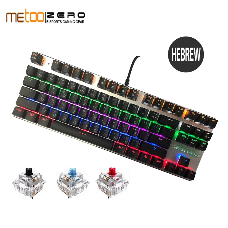 

NEW Metoo Edition Mechanical Keyboard 87 keys Blue Switch Gaming Keyboards for Tablet Desktop Russian Spanish Hebrew Arabic