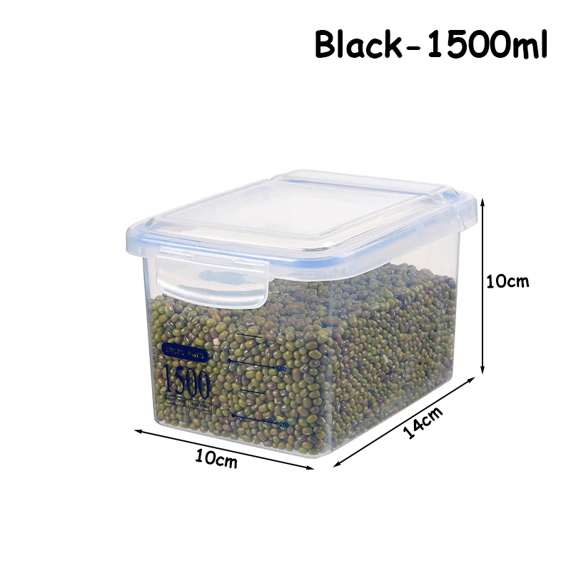Black1500 Герметичная коробка Crisper коробки для хранения, органайзеры контейнер-холодильник домашняя кухня прозрачная полипропиленовая коробка для хранения еды контейнер для хранения - Цвет: Black1500