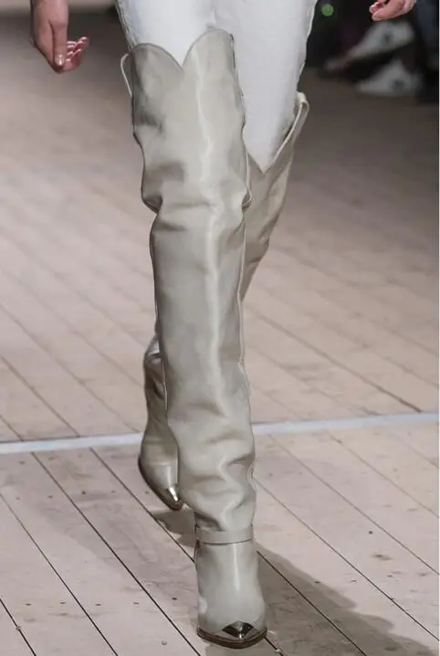 

2019 Fashion European Metal Toe Women Over-the-knee Boots Pointed Toe Spike Heel Short/High Boots Women