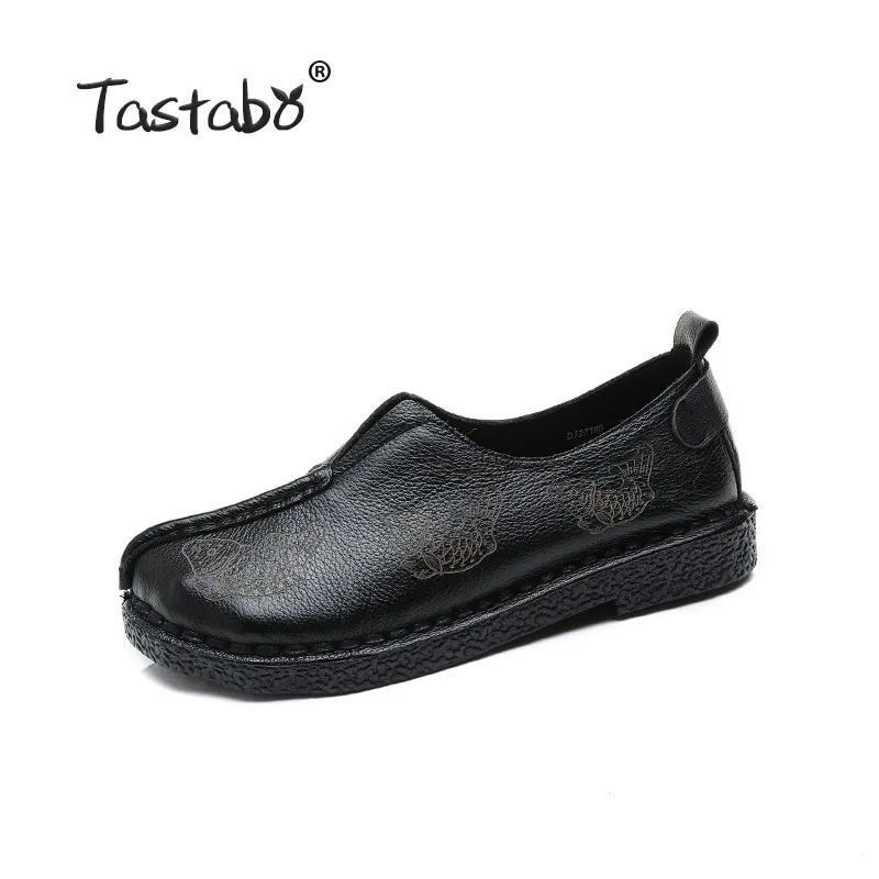 Женская обувь из натуральной кожи; большие размеры; обувь на плоской подошве; простой Повседневный стиль; SD12718B; цвет красный, черный; повседневная обувь с мягкой подошвой - Цвет: Black