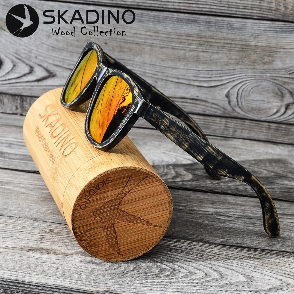 SKADINO бамбуковые поляризационные солнцезащитные очки UV400, модные солнцезащитные очки для женщин и мужчин с крутым покрытием, Красные линзы, ручная работа, бренд