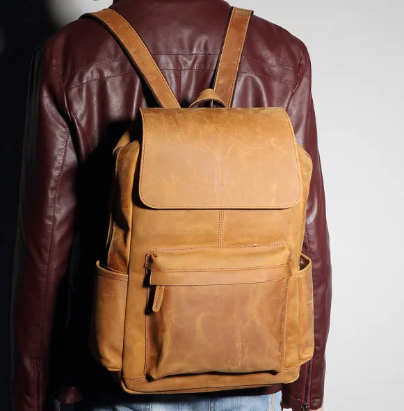 Мужской Дорожный рюкзак из натуральной кожи с отделением для ноутбука|men backpack|mens