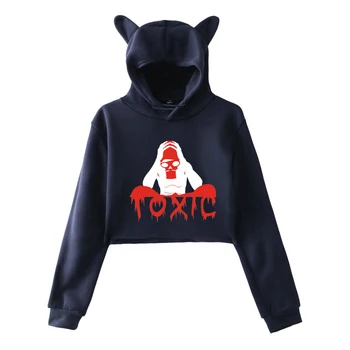 

New "Toxic" kpop cat ears short hooded sweatshirt cute girl personality street hooded sweatshirt pink cute blouse