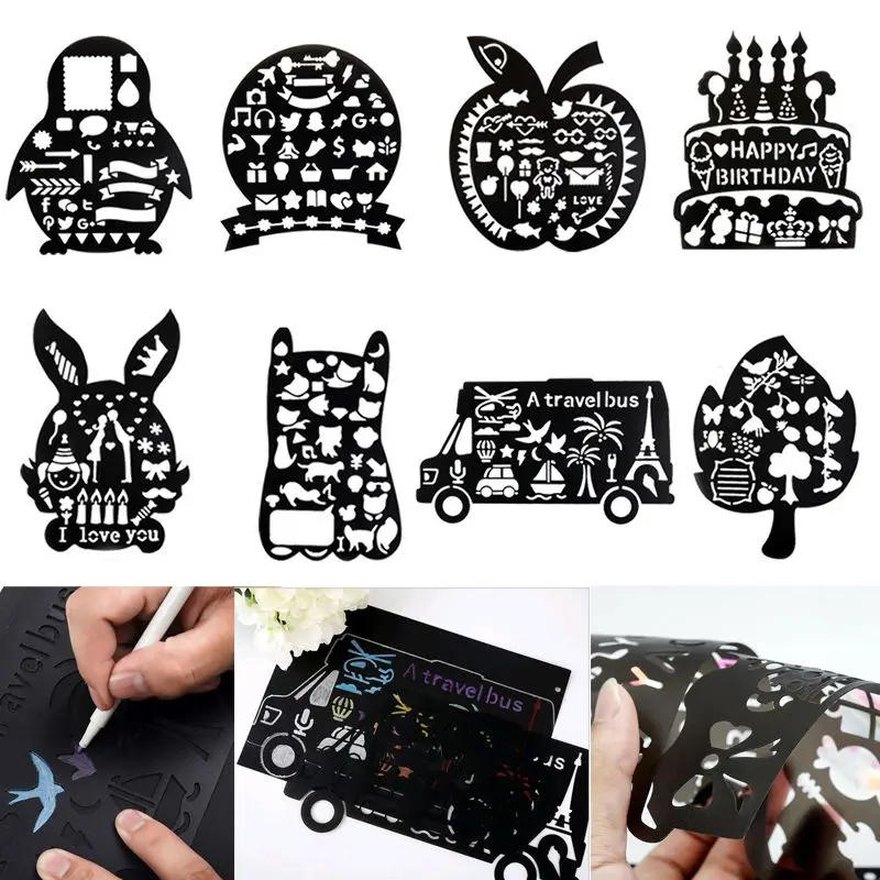 

DIY Photo Album/Diary/Journal/Planner/Scrapbooking Decorations Black Plastic Stencil Hollow Art Drawing Template