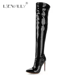 Lsewilly/Высокое качество Размеры 30-48 Черный, красный, белый цвета молния 12 см на высоком каблуке пикантные Сапоги выше колена осень-зима