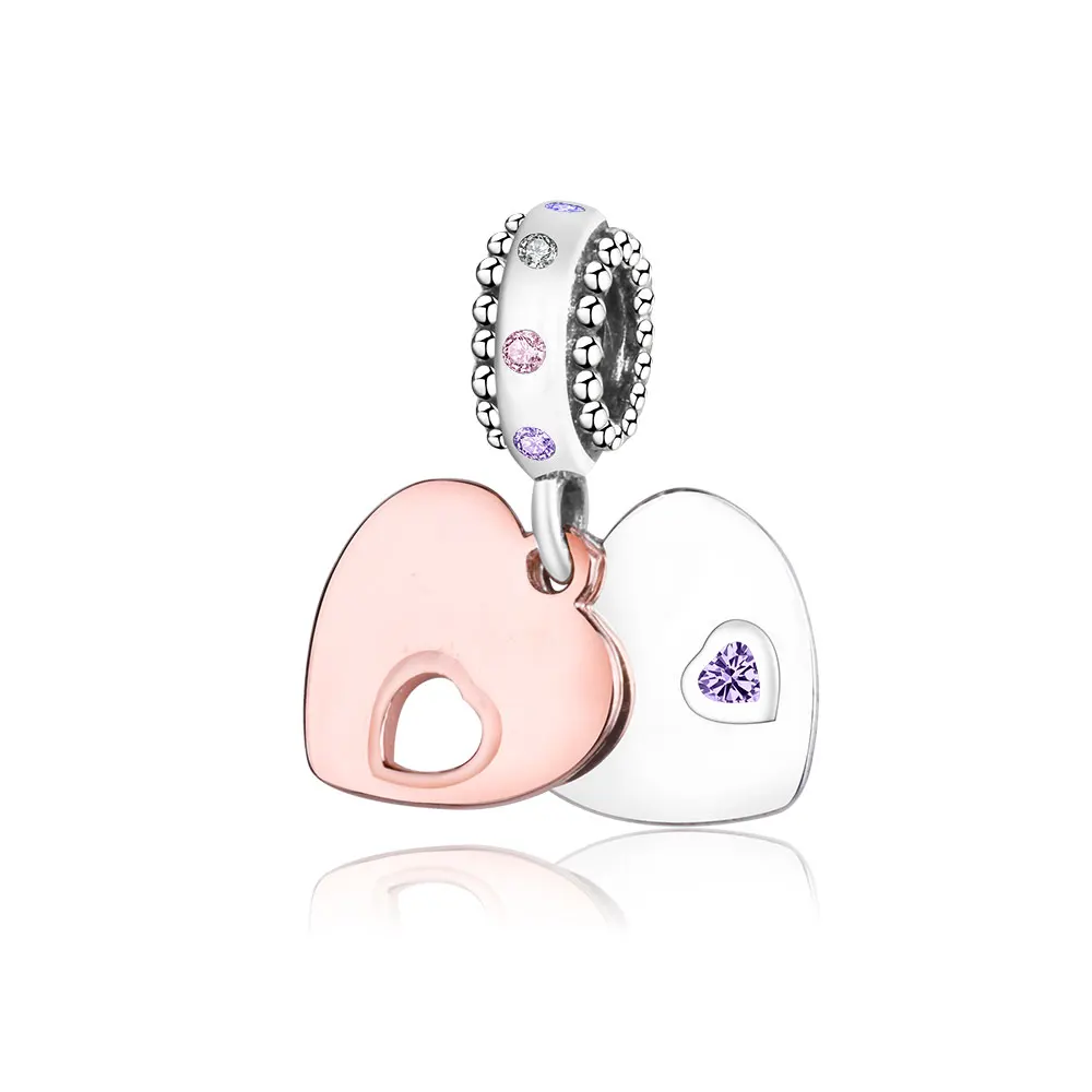 

2018 New Fit Original Pandora Charm Bracelet Authentic 925 Sterling Silver Bead Golden CZ Cystal Heart Hanging Charm DIY Jewelry