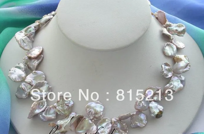 

N537 Natural 17" 20mm foliage lavender keshi reborn pearl necklace % Discount AAA