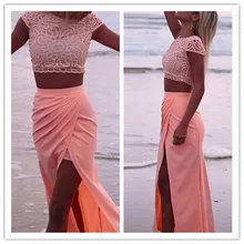 2016 new summer party dress sleeveless o-neck Chiffon High Waist Casual Beach Sexy Maxi Long dresses Two piece suit