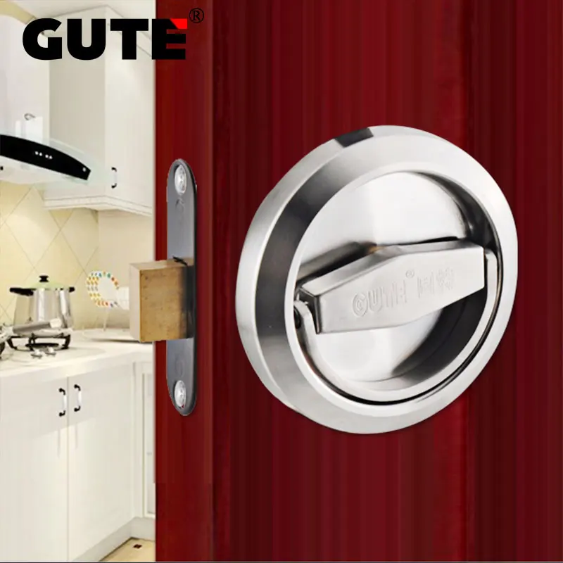 

GUTE Invisible Door Lock Stainless Steel Single Side Lock Round Pull Ring Lock Interior Door Mortise Deadlock Room Dormant Lock
