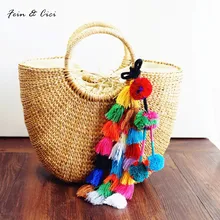 beach bag straw totes bag bucket summer bags with tassels women handbag braided 2017 new high