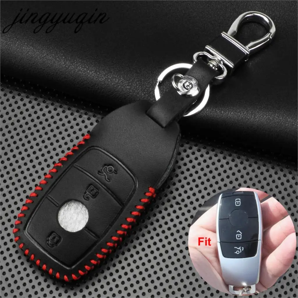 

jingyuqin 100pcs Leather Car Key Case keychain For Mercedes Benz AMG 2017 E Class W213 Car Styling