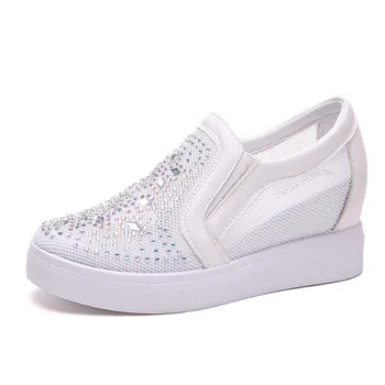 

2019 summer new flat casual shoes rhinestone mesh sneakers breathable mesh shoes increased women's shoes