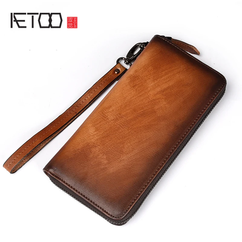 

AETOO Business Retro Men's wallet European and American leather handmade scrub leather multi-card hand bag casual leather wallet