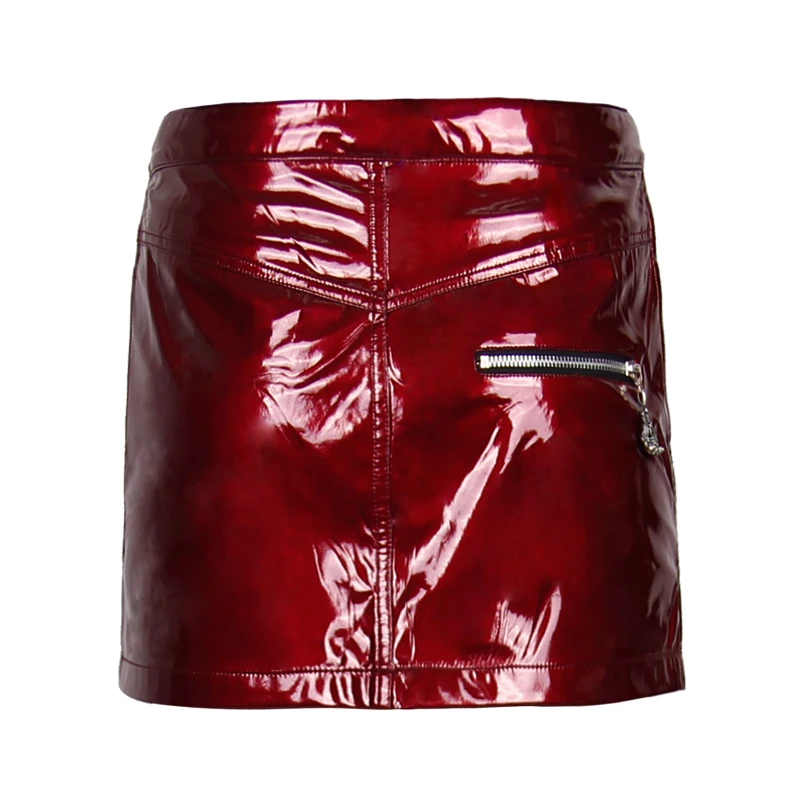 Женская пикантная однотонная красная кожаная юбка в стиле панк летние короткие