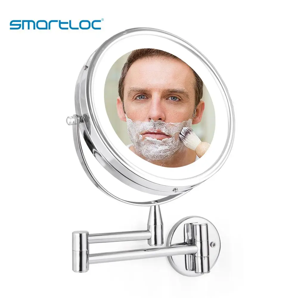 Smartloc 5x المكبرة الصمام أضواء الحلاقة الحائط مرآة حمام ماكياج حمام حلاقة المكياج مرايا مستحضرات تجميل الغرور الذكية
