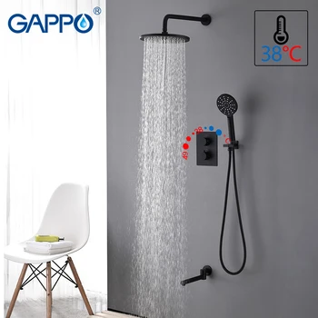 

GAPPO Thermostatic shower faucet black brass waterfall faucets shower mixer tap bath faucet mixer Rainfall Y23820