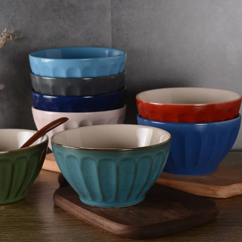 

5.7 inch pumpkin salad bowl of European ceramic bowl embossed red green blue pink crystal glaze bowl dish