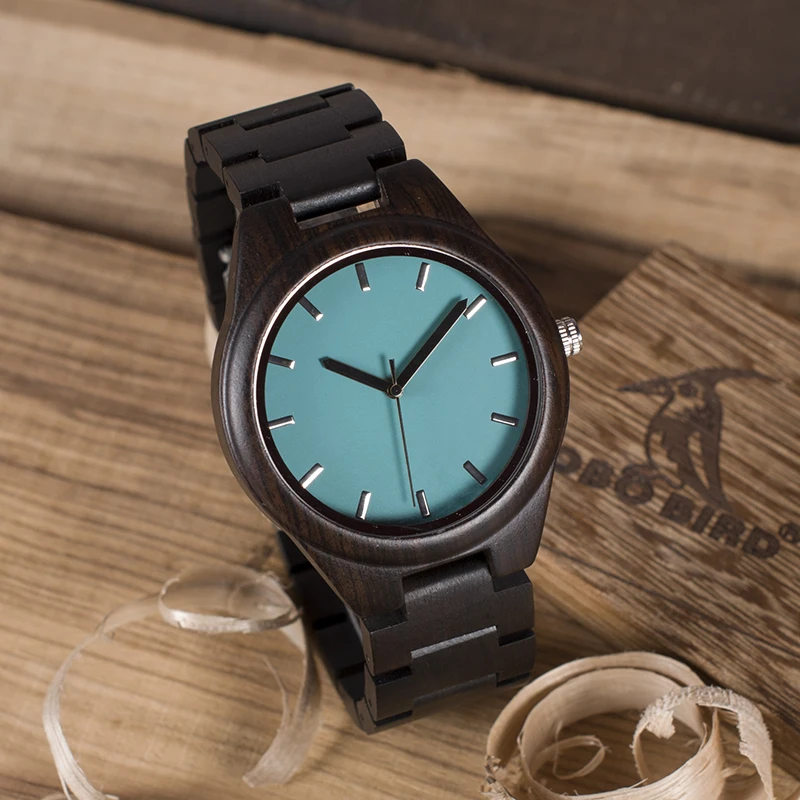 BOBO BIRD Men Watches Ebony Wooden Quartz Watch With Japan Movement Clock in wood Gift Box Can Customize Logo saat erkek