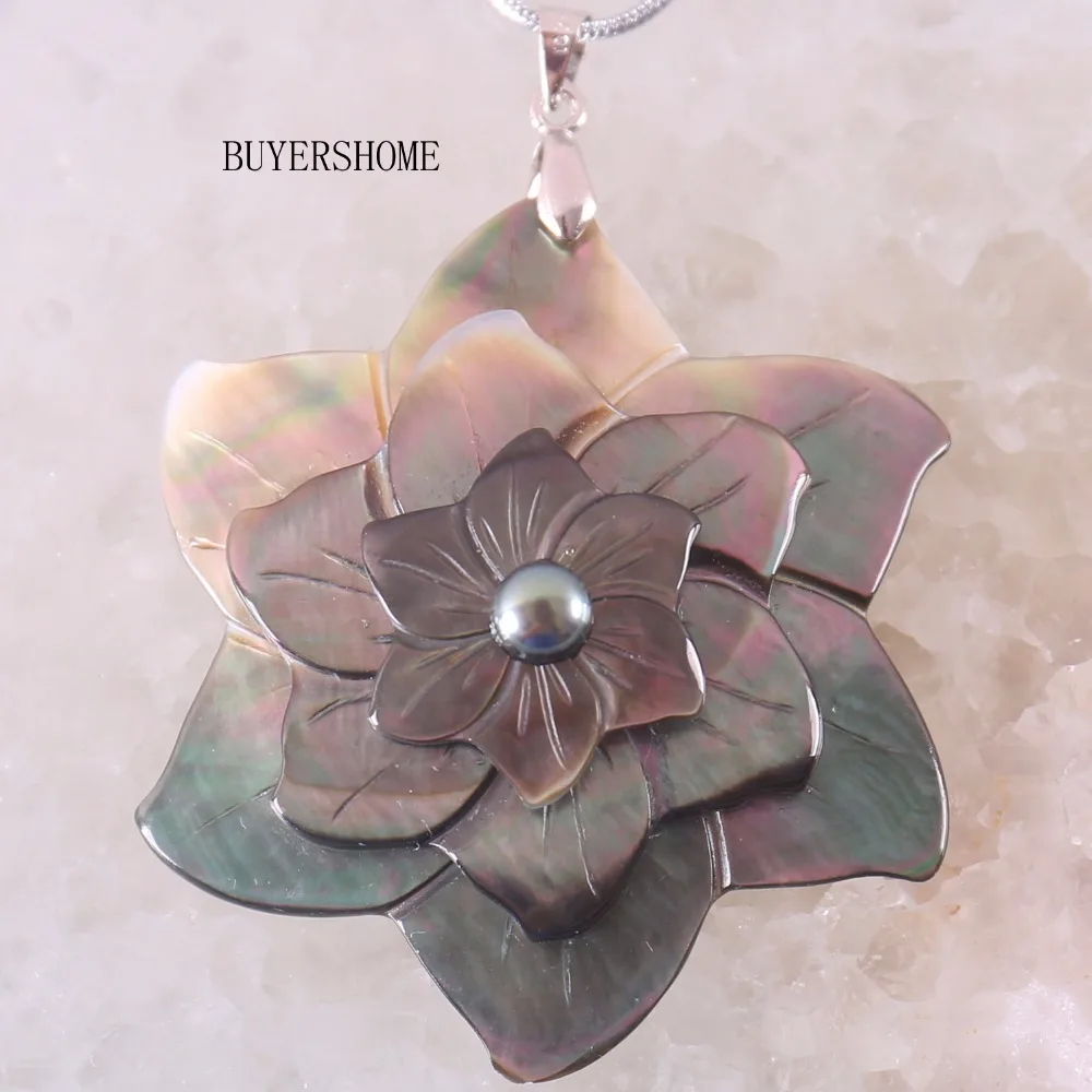 

Free Shipping Fit Making Necklace Earrings Grown Flower Natural Pearl Shell Pendant 1Pcs With Chain 18inches K102