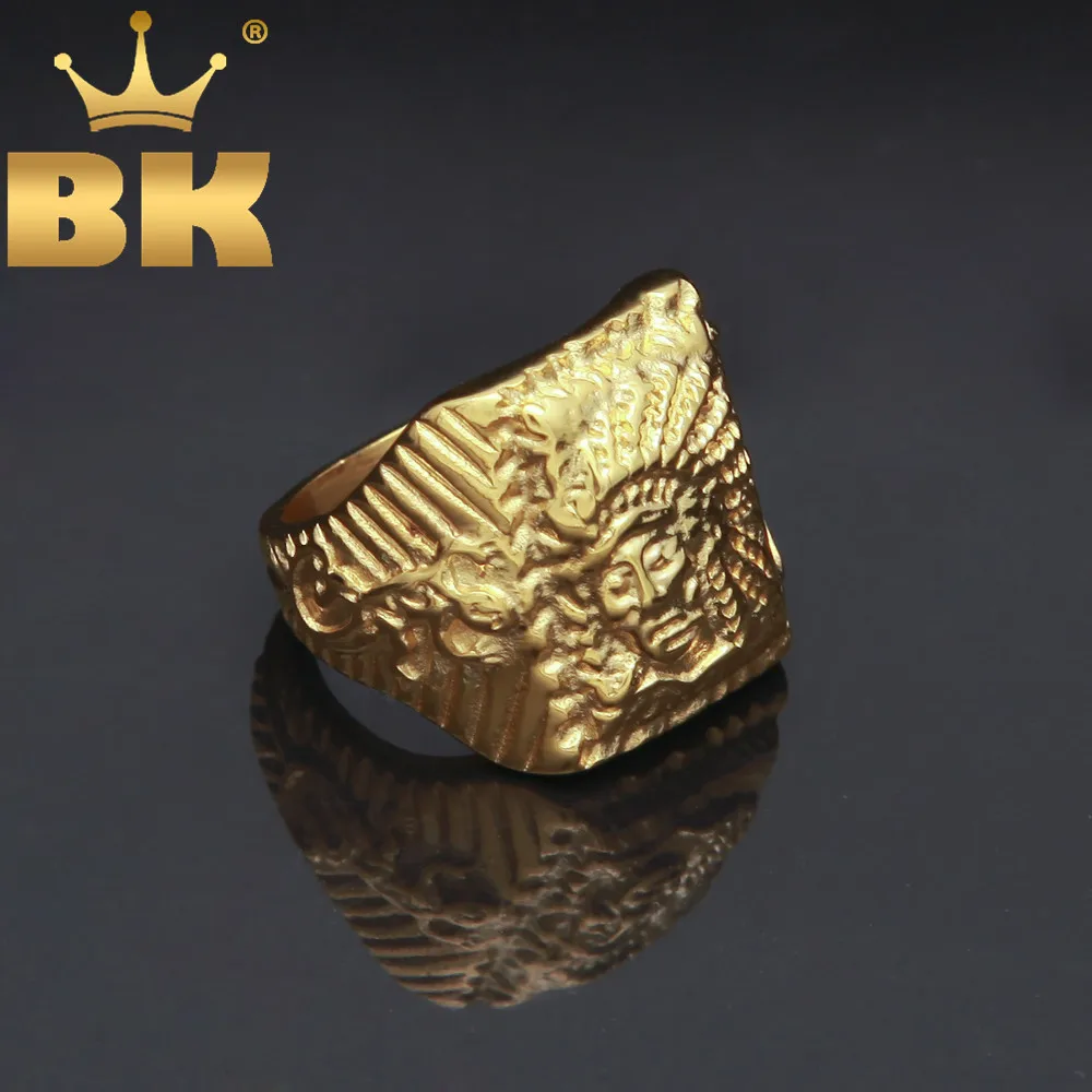 Best Vintage Tribe Apache Indian Chief Gold Color Punk Rings Stainless Steel Rocker Mens Size 8 11 Hiphop Fashion Finger Jewelry