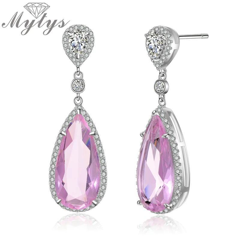 

Mytys Advanced Cutting Royal Princess Pink Cubic Zircon Earrings High Quality GIft Water Drop Dangle Drop Earrings CE606