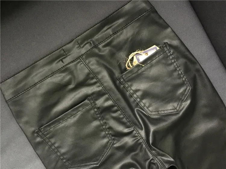 The popular high waist buckles does not have the pocket autumn winter jogger style imitation leather small feet pants big code (16)