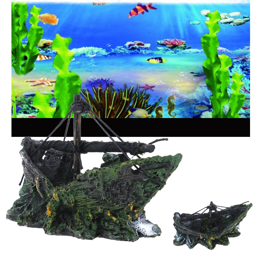 Hot Aquarium Ornament Shipwreck Sailing Boat Sunk Destroyer Fish Tank