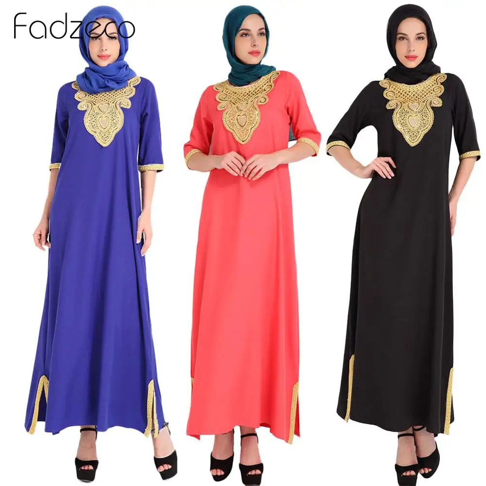 

Fadzeco African Maxi Dress Half Sleeve Embroidery Slit Loose Muslim Robe Middle East Gown Islamic Summer Dress Africa Clothes