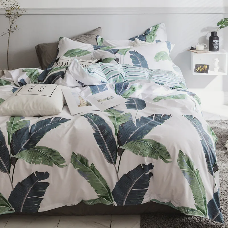 

Spring New Ins Small Fresh Nordic Wind Active Printed Cotton Four-piece Cotton Simple 4 Piece Set Bed Textile Products WS003