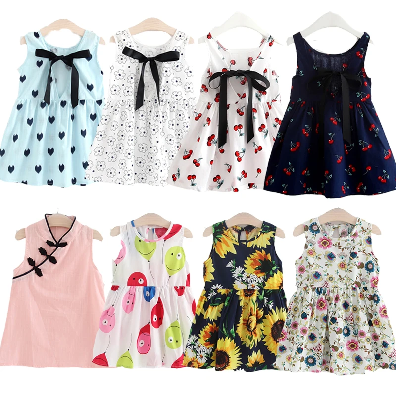 

Summer Girls Dress Kids Princess Dresses Pink Cheongsam Sleeveless Cute Cherry Sundress 2 3 4 5 6 7 8 Years Children's Clothing