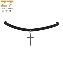 Горячее предложение Мода Чистый черный бархат кожа Кручёные ожерелья ретро крест Подвески Макси себе Чокеры Цепочки и ожерелья для, женская обувь ювелирные изделия