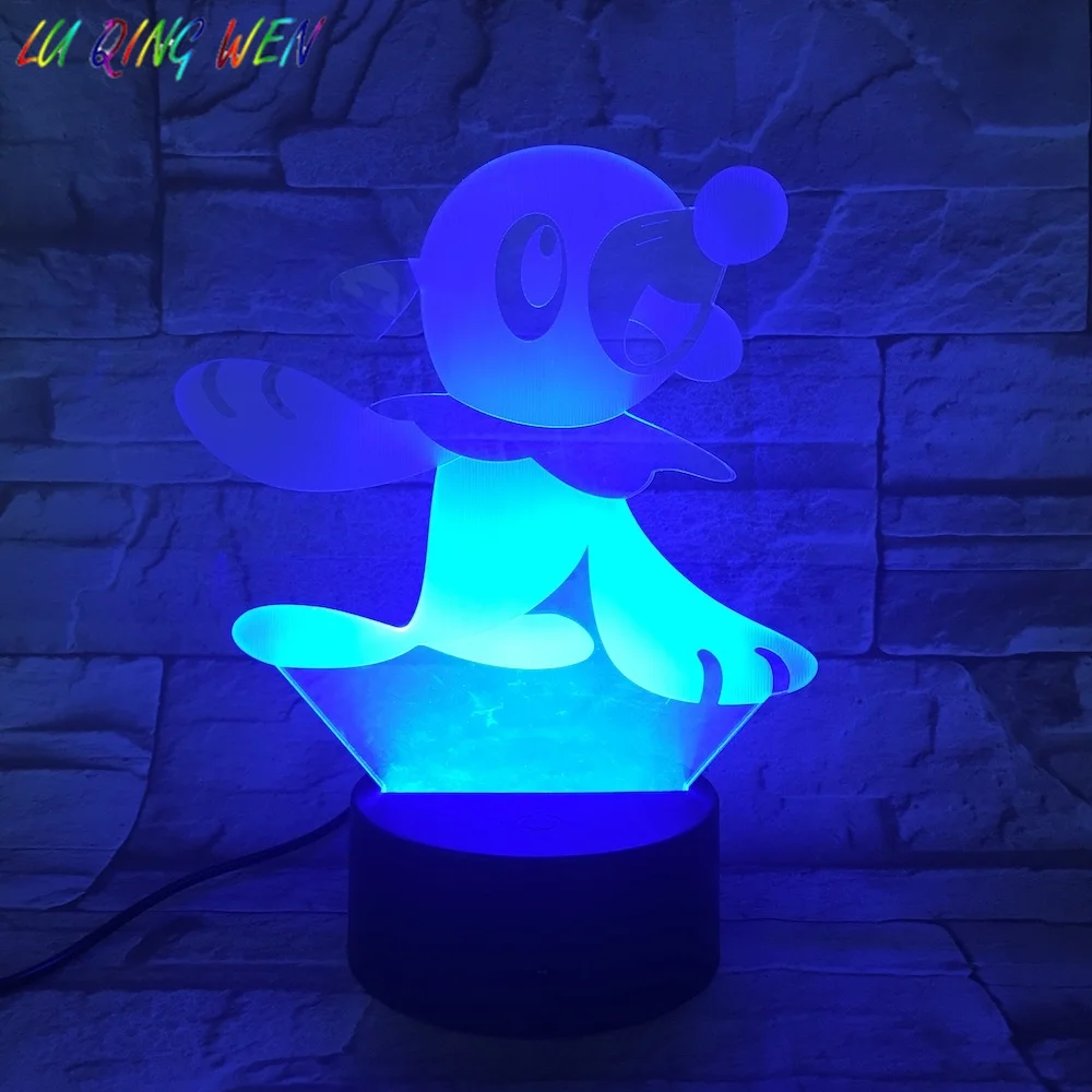 Pokemon Go Popplio рисунок детский ночник светодиодный Изменение цвета прикроватная атмосфера вид ламп подарок светодиодный ночник ребенок Popplio
