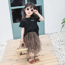 Весенне-летняя юбка-пачка для девочек длинная юбка для малышей Детская сетчатая юбка Детское бальное платье, футболка для малышей леопардовое кружево для детей от 1 до 7 лет