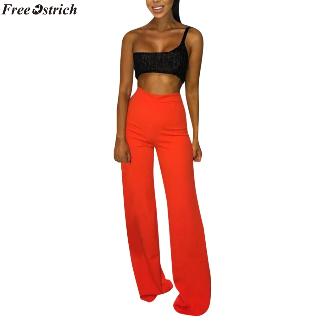 

FREE OSTRICH Women's Lady Flared Glitter Sequin High Waist Bell Bottom Pants Pants Loose Casual Long Wid Leg Pants Clothing